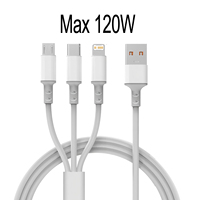 120W 3 In 1 Fast Charging Cable 3A Micro USB Type C Data Cable For Xiaomi Super Fast Charger Nylon Braid Cable 1.2M