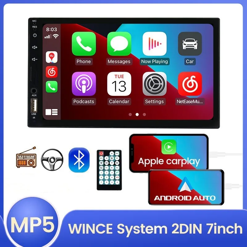 Car multimedia video player/7023B small car radio/Carplay Bluetooth music broadcast/radio HD touch screen FM/reverse visibility