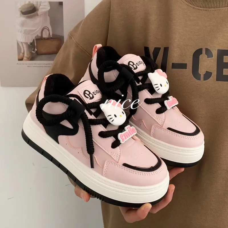 

Hello Kitty Cute Cartoon Pink Bread Shoes Women's Thick Soled Autumn New Versatile Board Shoes Niche Casual Sweet Girl Sneakers