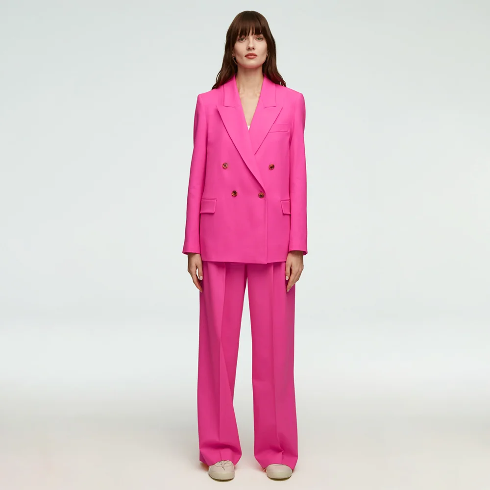 

Fashion Women's Suits 2 Piece Double Breasted Peak Lapel Female Suit Daily Office Lady Casual Party Wedding Tuxedo Pants Sets