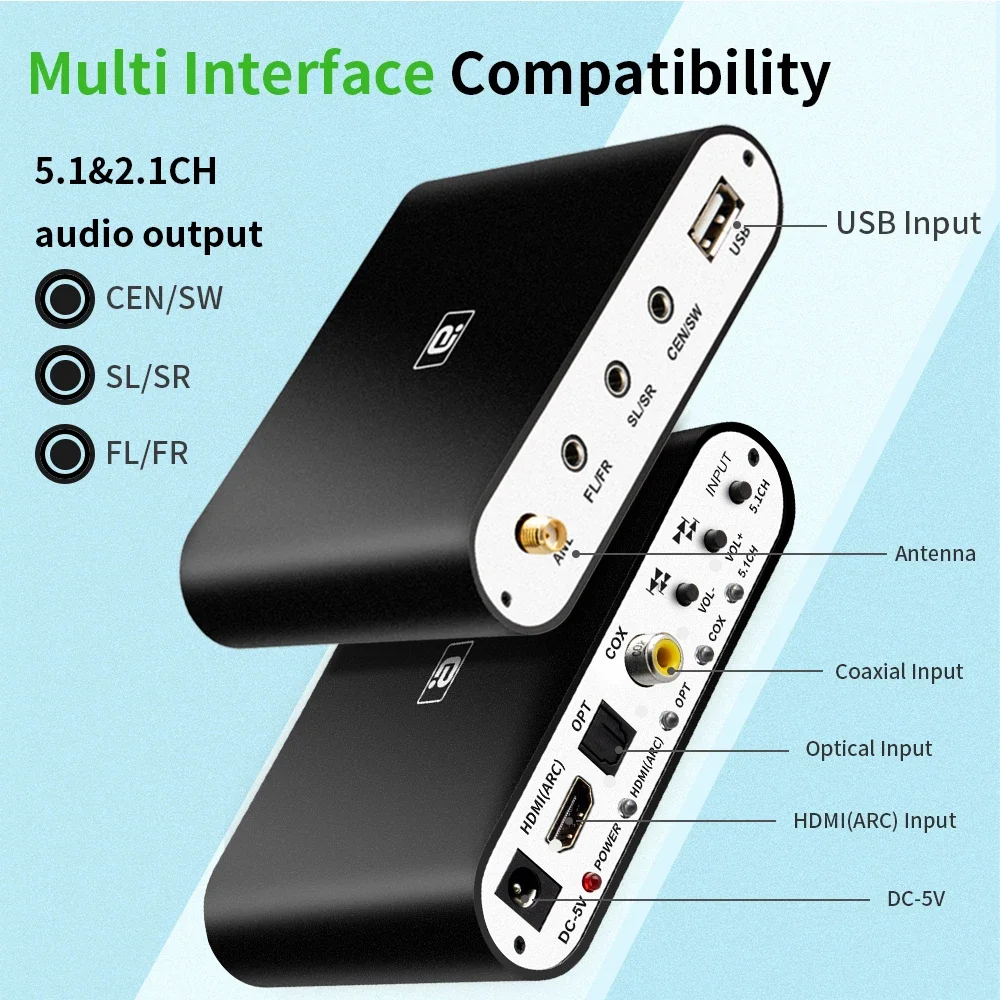 Imagem -04 - Ayino-adaptador de Decodificador de Áudio Bluetooth Dac 5.1 2.0ch sem Fio Reciever Bluetooth Coaxial Óptico u Play Arc Dts Ac3 Conversor Hdmi