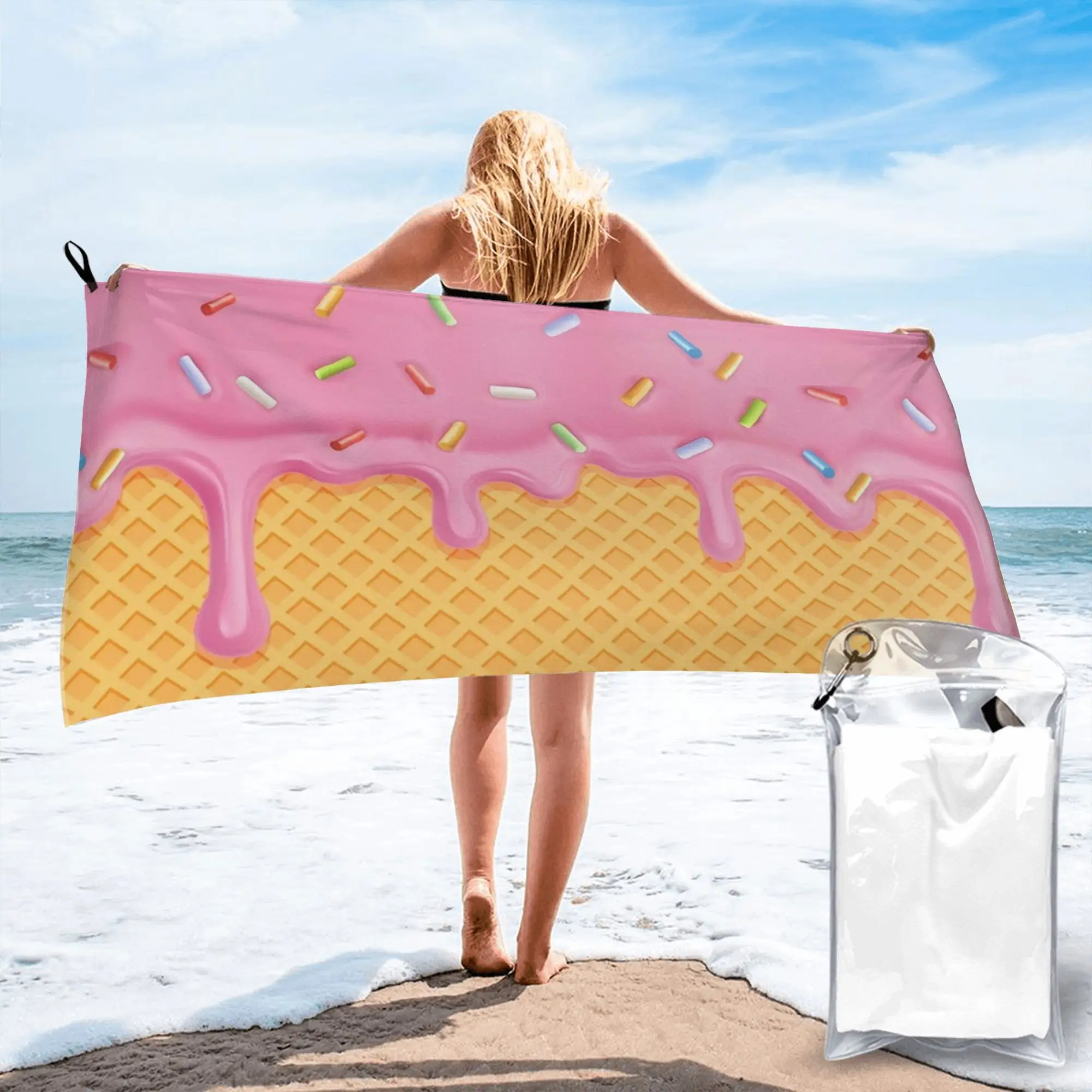 Strawberry Ice Cream  Beach Towel Soft Microfiber Quick Dry Absorbent Quick Towels For Pool