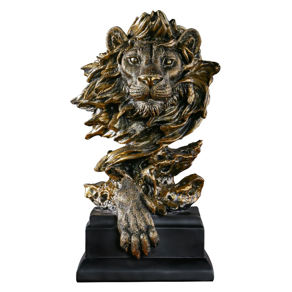 

American retro animal imitation copper lion head resin handicraft decoration for foyer office Home Living Room Office TV Cabinet