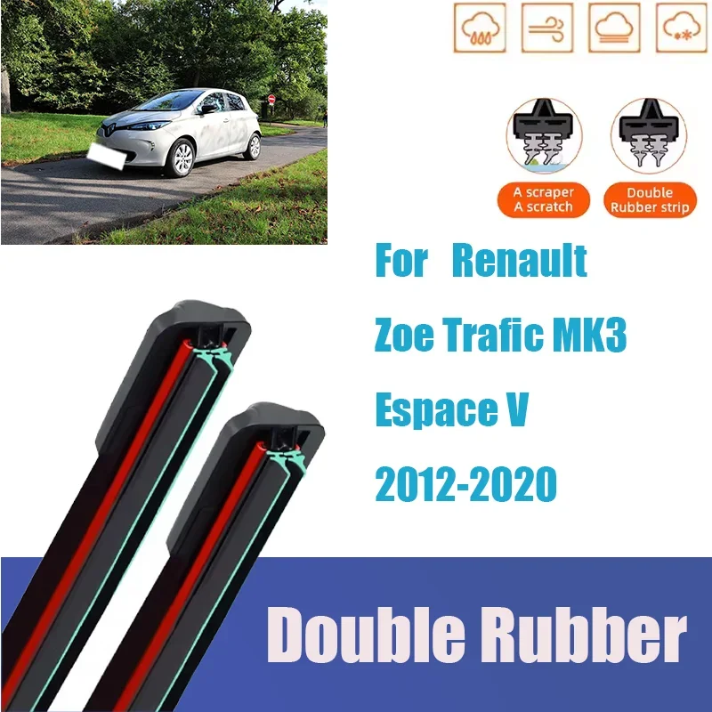 

For Renault Zoe Trafic MK3 Espace V Front Windshield Wiper General Motors Multifunctional Double Rubber Car Acessories