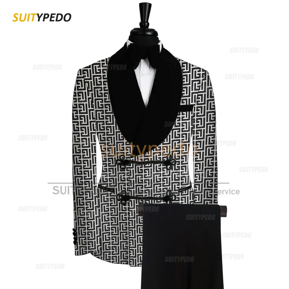 Conjunto de traje ajustado para hombre, traje de padrino de boda hecho a medida, Blazer Jacquard, pantalones, trajes de Gala de moda, esmoquin de lujo más nuevo
