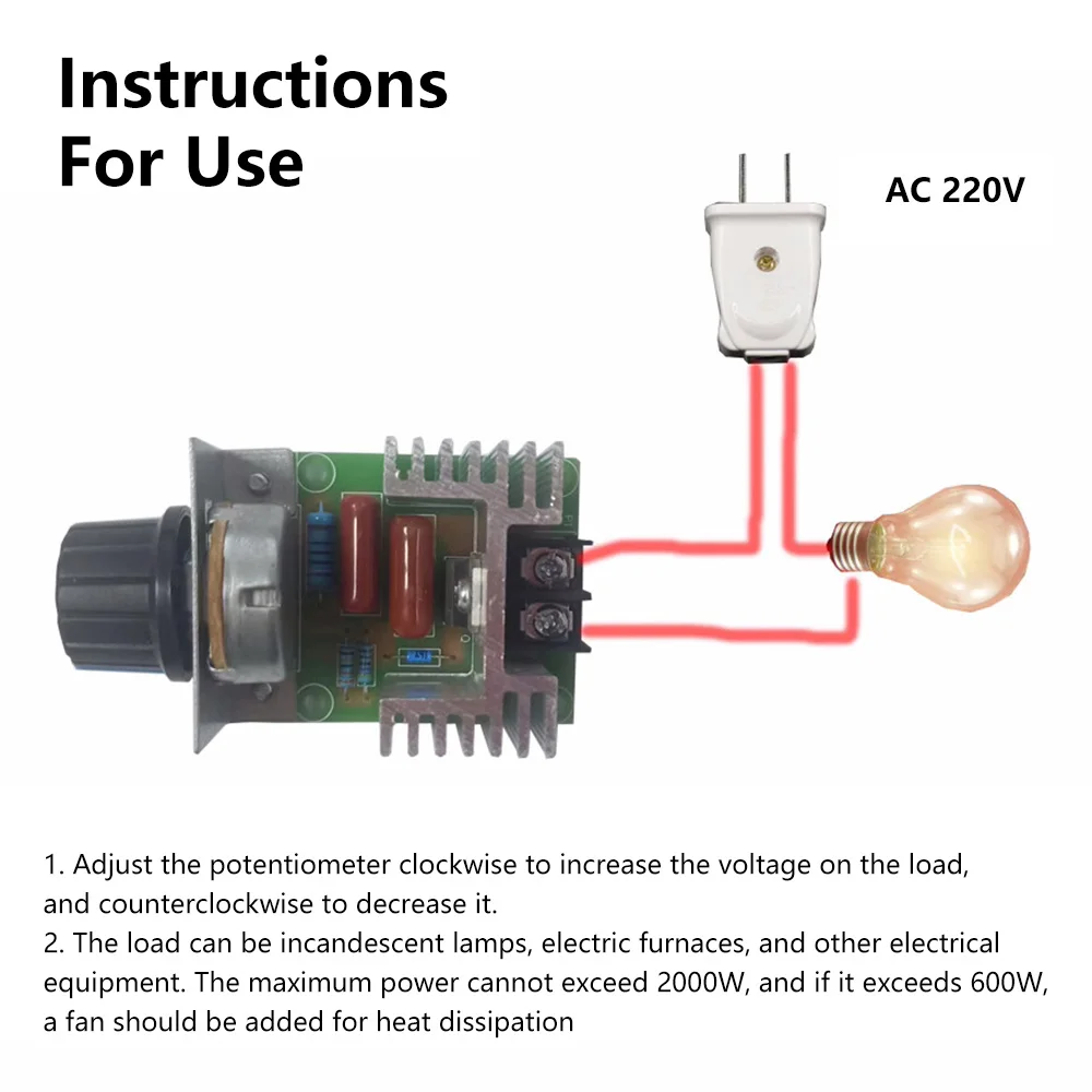 AC50-220V/AC10-220V 2000W SCR Electric Voltage Regulator Motor Speed Controller Dimmers Dimming Speed With Temperature Insurance