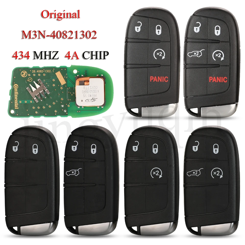 

jingyuqin Original M3N40821302 Remote Smart Car Key For Jeep Renegade Compass 433MHZ 4A Chip Keyless SIP22 Blade 2/3/4/5 Buttons