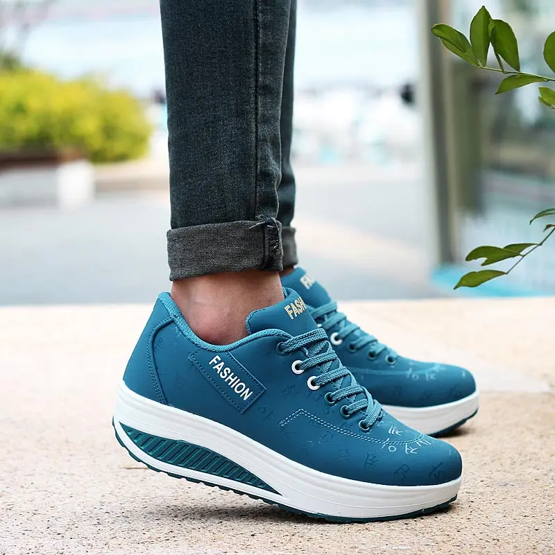 Plus Size Autumn PU Leather Women Sneakers Platform Sports Shoes Women\'s Original Running Shoes Woman Sport Blue Boty GMB-1635