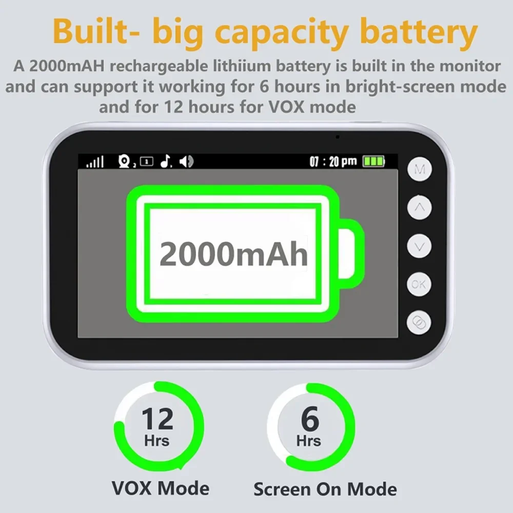 4.3 بوصة مراقبة الطفل 2X التكبير HD كاميرا فيديو لاسلكية اتجاهين الصوت الأمن VOX للرؤية الليلية درجة الحرارة مربية SecurityCamera #5