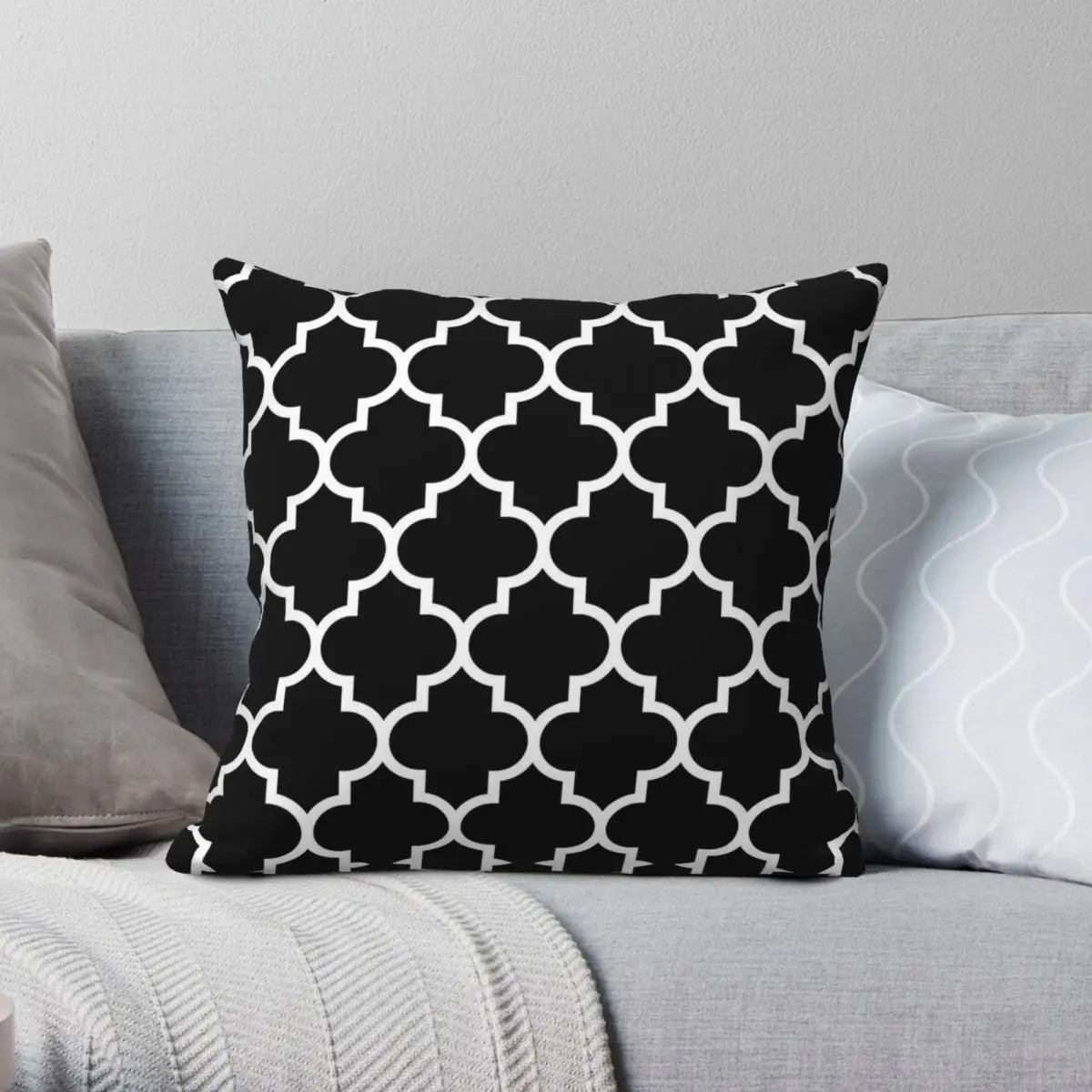 

Black White Quatrefoil Pillowcase Polyester Linen Velvet Pattern Zip Decorative Throw Pillow Case Bed Cushion Cover