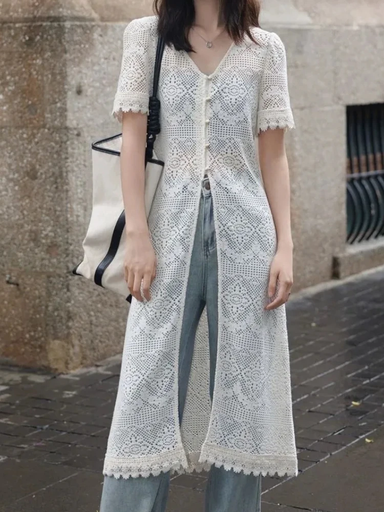 

Солнцезащитная одежда, женский длинный кардиган с коротким рукавом, облегающий милый Sueter Mujer 2025 Ropa Mujer, прозрачные летние куртки, топы