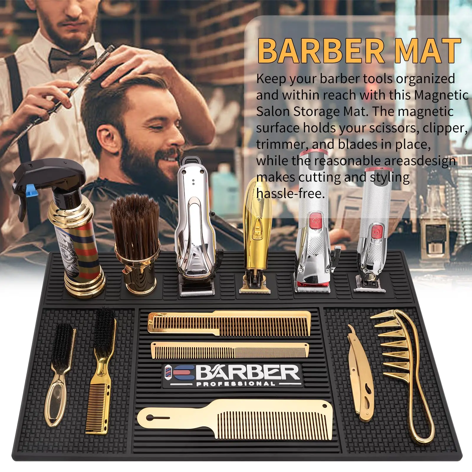 Barbershop Salon Anti-skid Magnetic Tray Silicone Storage Table Mat Heat Resistant Pad Clippers Scissors Trimmers Holder Tools