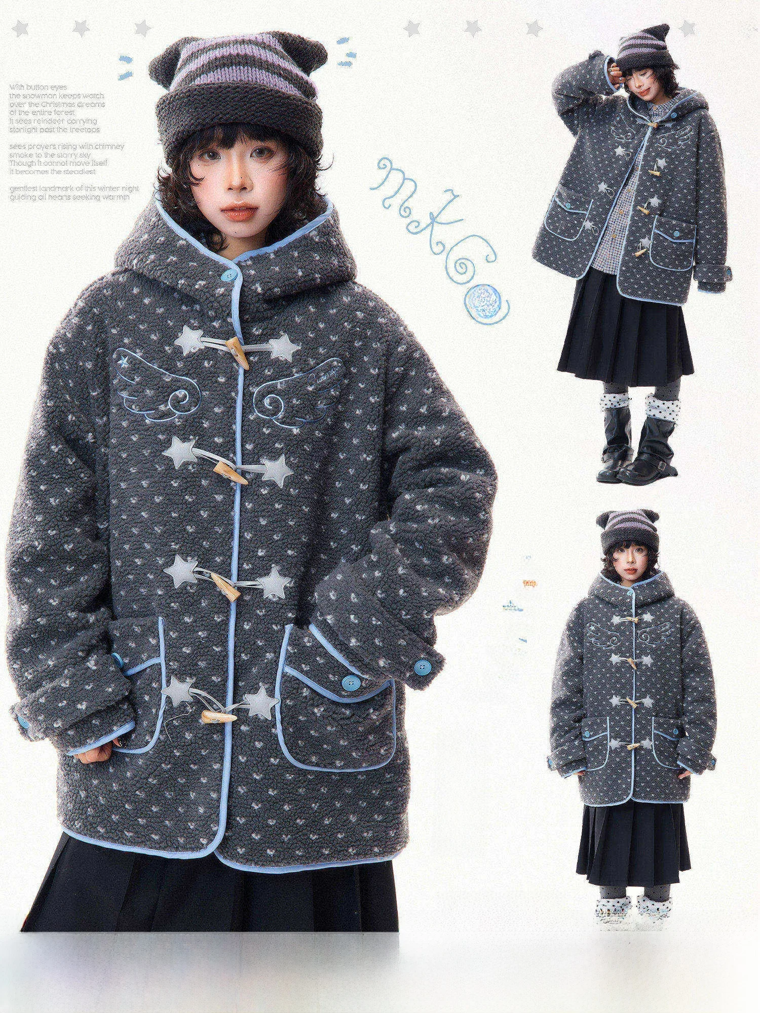 

Korean Sle Floral Embellied Thiened eepskin Coat Women's Winter Warm Lazy Mid-Length Cotton Jaet MKGO Brand