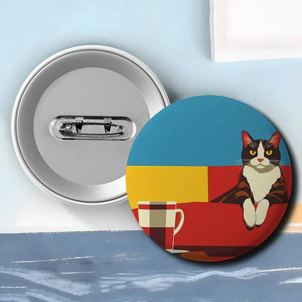 Bop Style Coffee Cats Badges Round Exquisite Badge Brooches Creative Pins For Clothes Hat Backpack Gift Accessories