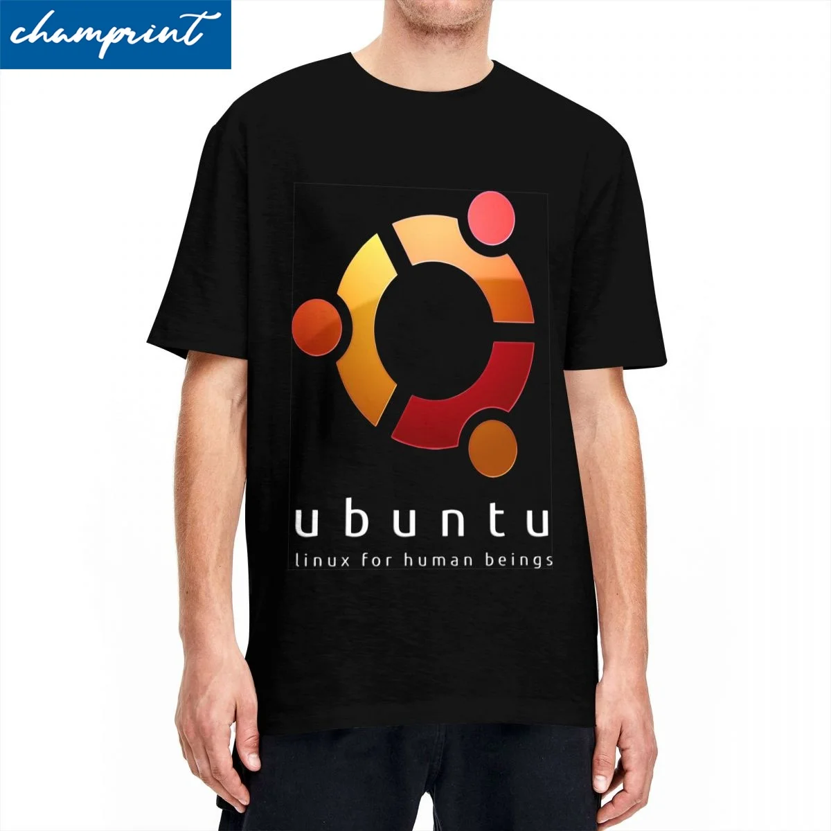 Ubuntu Linux For Human Beings T Shirt for Men Cotton Fun T-Shirts Programmer Tees Short Sleeve Tops Birthday Present