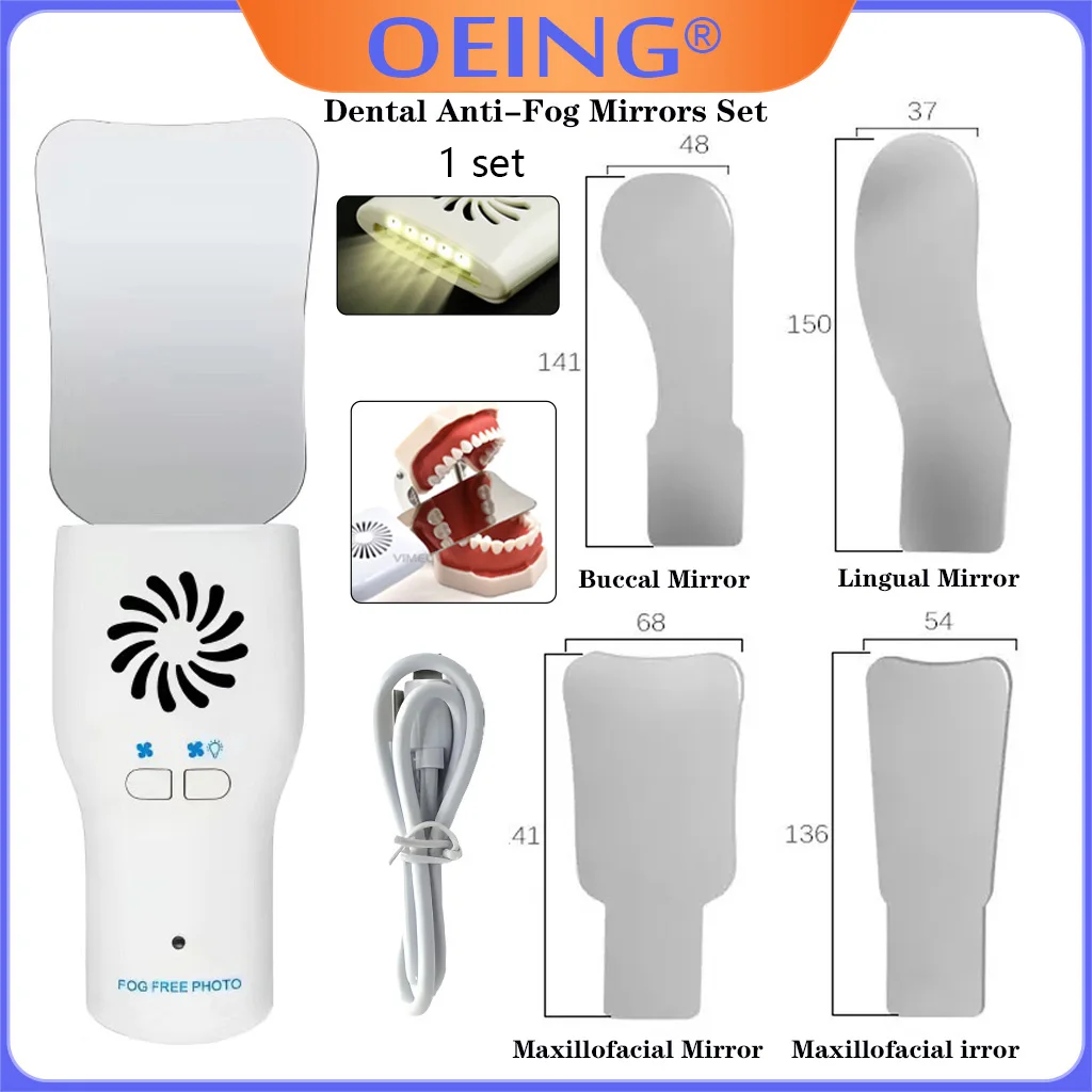 AG Dental Anti-Fog Mirrors Set Fog Free Intraoral Photography Stainless Steel Mirror with LED Light Orthodontic Reflectors
