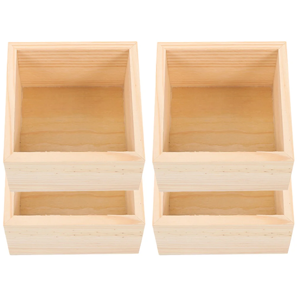 

4 Pcs Jewelry Handicraft Wooden Box Unpainted Nesting Crates Cube Storage Organizer