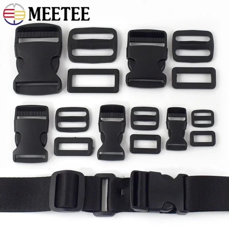 

20Pcs 15-50mm Black Plastic Buckles Bag Strap Side Release Buckle Webbing Belt Tri-Glide Adjuster Clasp Square Connect Hooks