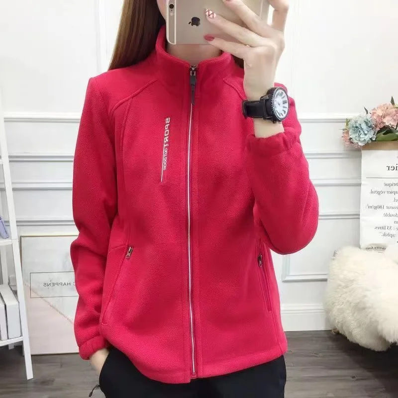 Autumn Winter Polar Fleece Coat plus Fleece Women\'s Casual Fleece Coat Stand Collar Thickened Cardigan Sports Outdoor Warm Top