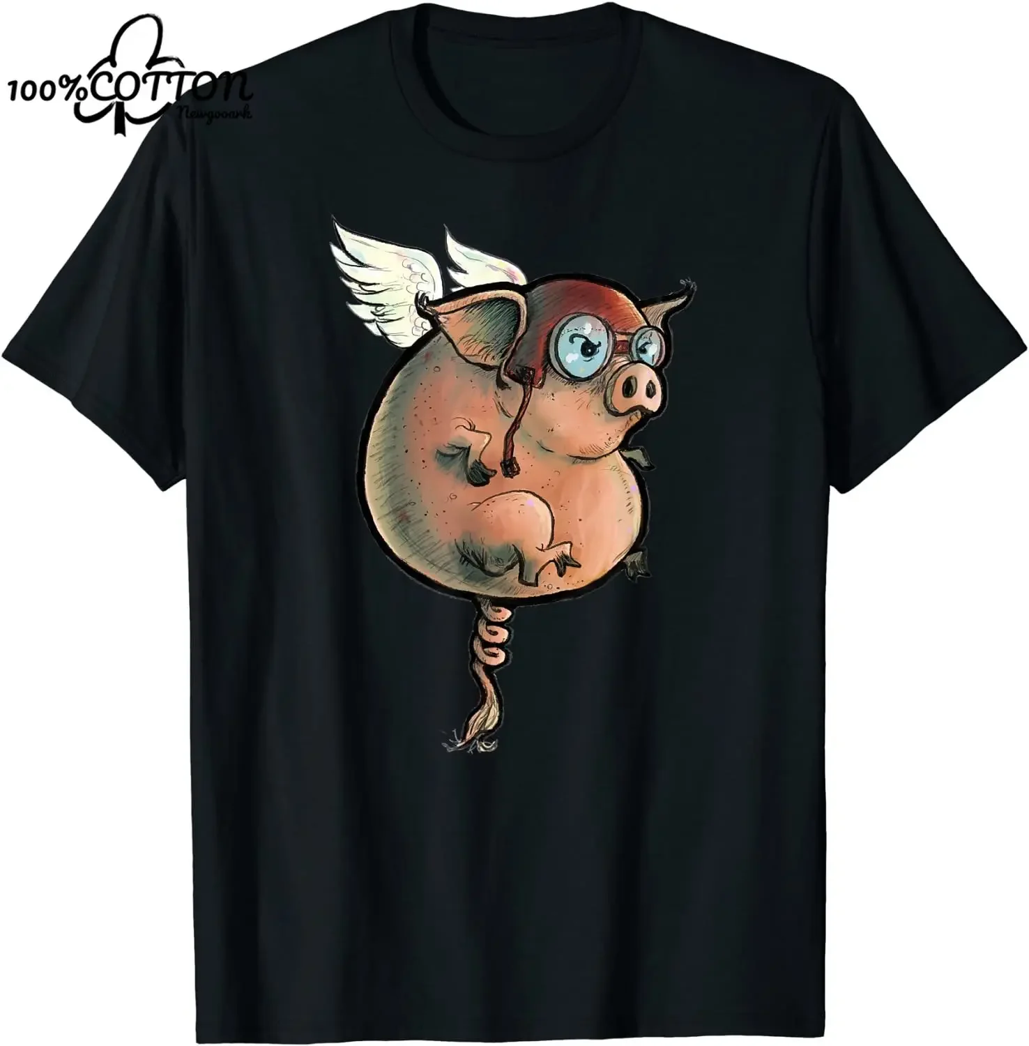 cc Flying Pig. Quirky, Hand-drawn and Painted Art T-Shirt. Premium Cotton Short Scceve O-Neck Mens T Shirt