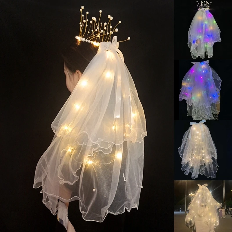 Voile Lumineux avec Couronnes pour Patients de Mariée, Accessoires de Cheveux Élégants pour ixde Mariage, pour Femme, Nouvelle Collection 2023