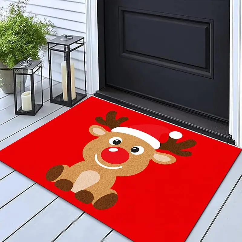 VIKAMA Gingerbread Reindeer Doormat Cute Christmas Cookie Deer Yellow Holiday Welcome Floor Mat for Front Door Winter Home Decor