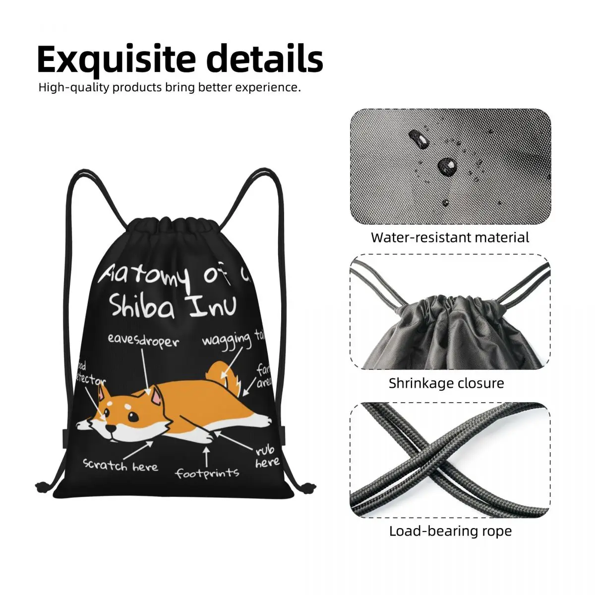 Engraçado Shiba Inu Drawstring Bags para compras, Mochilas de Yoga, Japonês Pet Dog Lover Sports Gym Sackpack, Homens e Mulheres