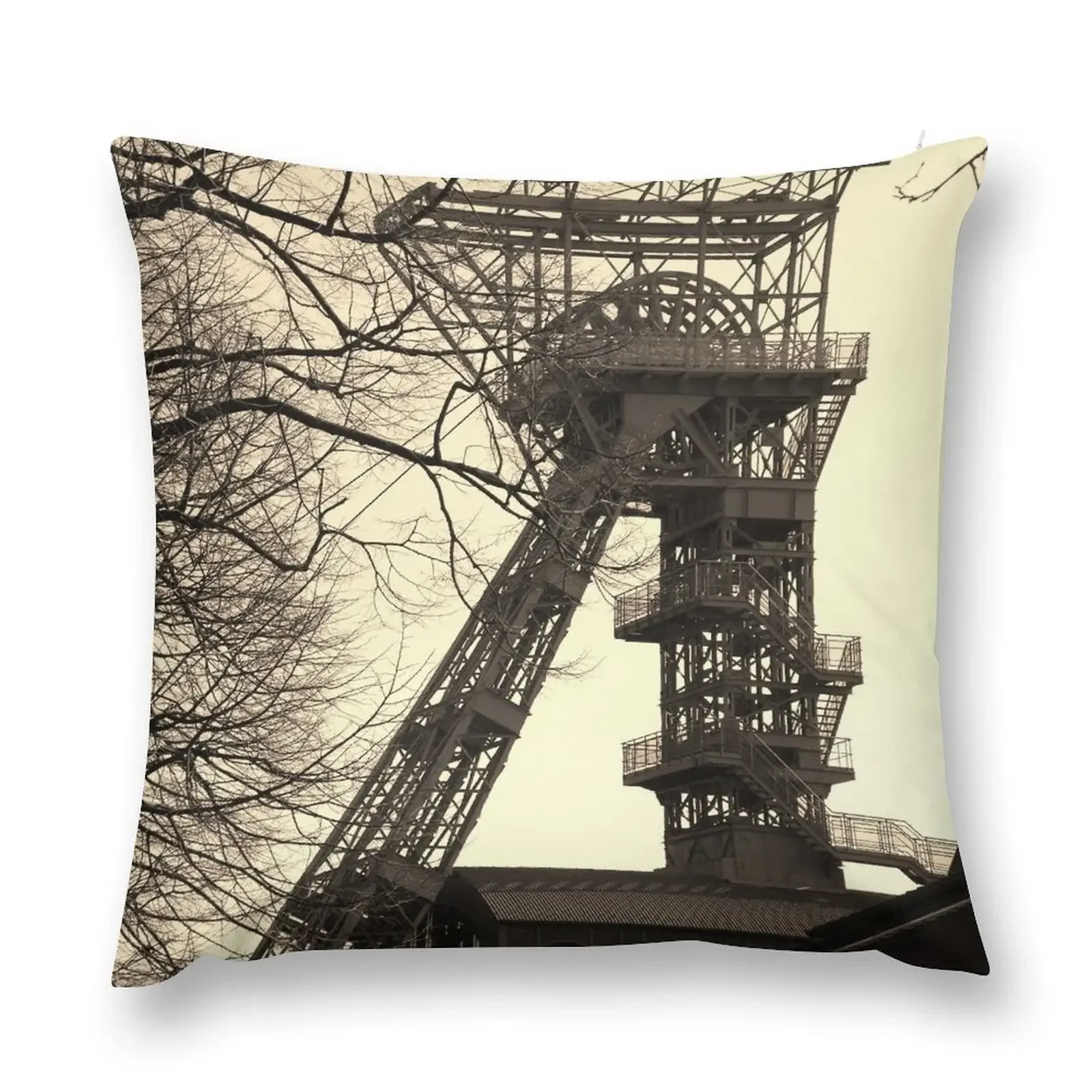 

Industrial culture in the Ruhr area, winding tower, colliery, mining Throw Pillow Embroidered Cushion Cover pillow