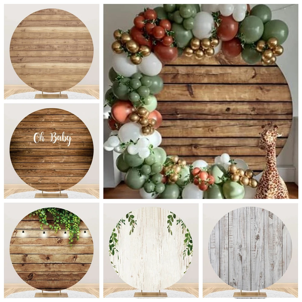 Rustic Wood Round Backdrop Cover Brown Wooden Board Wedding Baby Shower Birthday Party Circle Photography Background Photo Props