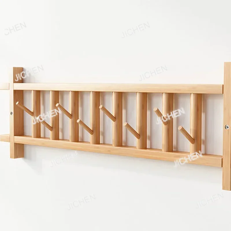 

Изящная бамбуковая вешалка для одежды, многофункциональная настенная вешалка для хранения пальто, стабильная несущая вешалка для сумок, аксессуаров