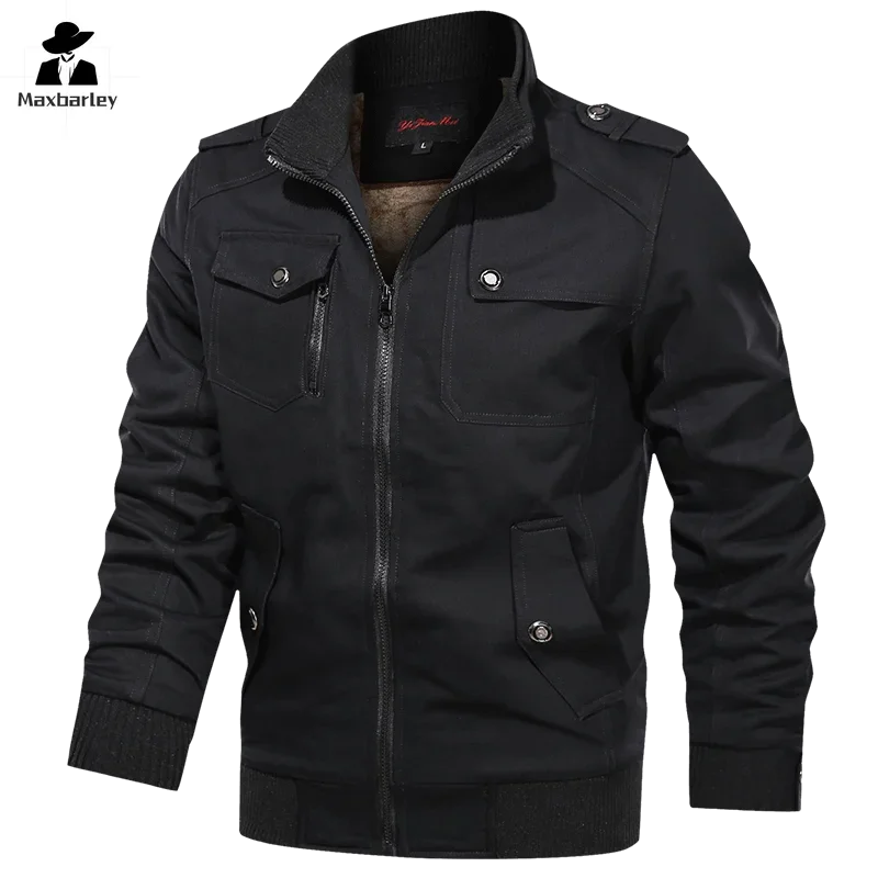 Winter Cargo Jacket Men\'s Thickened Fleece-lined Pocket Pure Cotton Parka Vintage Field Hunting Warm Windproof Boxing Coat