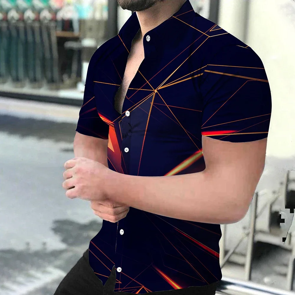 2022 Brand New Summer Male Casual Sleeve Down Slim Dress T Fitness For Man Hawaiian M-3XL Party Practical Print