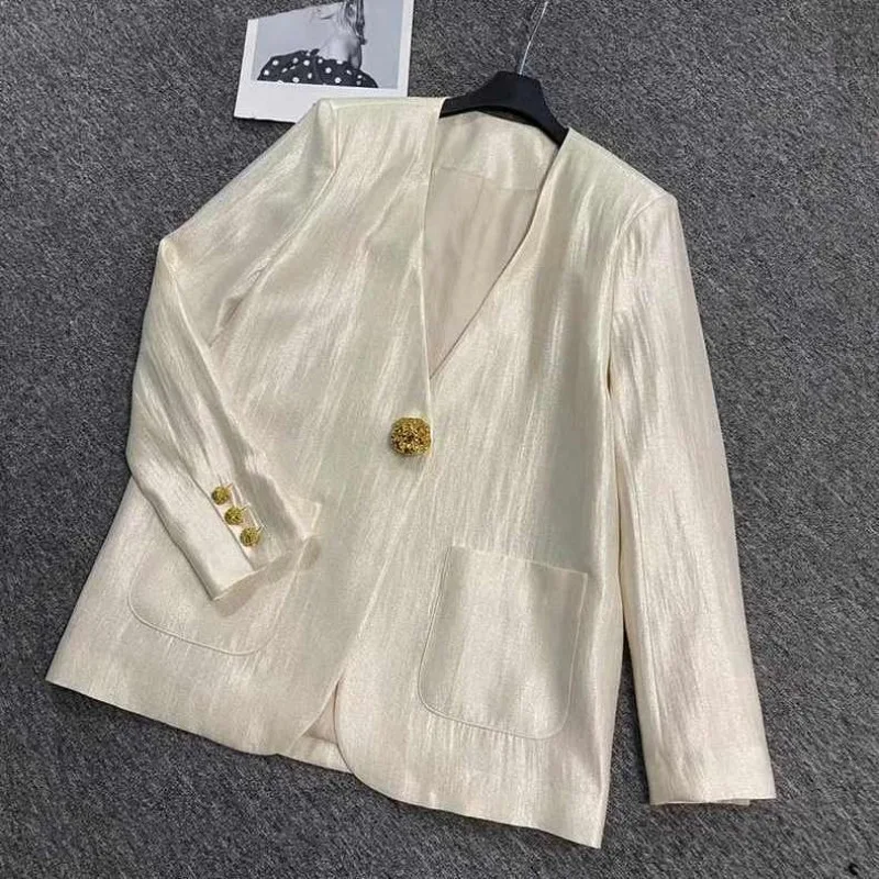 

Blouse Jacket Suit Women's Loose-fitting Luxury Thin Metal Fastenings New Comfortable Minimalist Casual Niche Versatile Elegant