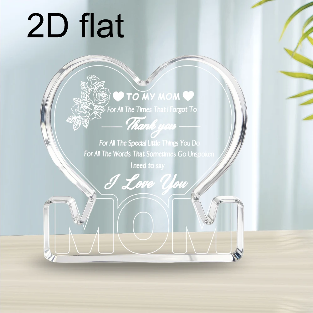 Decoración Acrílica Plana 2D para Mamá - Diseño de Rosa y Corazón, Frase 'Te Amo', Regalo Perfecto para el Día de la Madre y Cumpleaños, un Regalo Sincero para Mamá