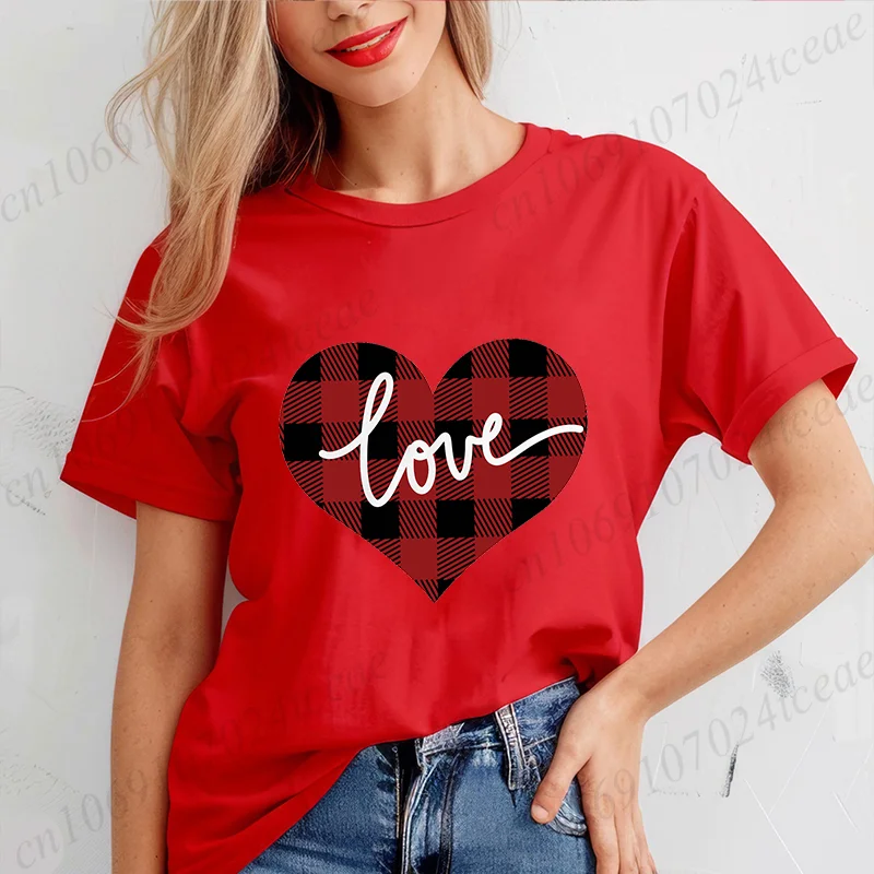 

Tshirts for Women Casual T Shirts Casual Tee Clothes Valentine Leopard Love Heart Printed T-Shirts Hip Hop Street Oversize Tops