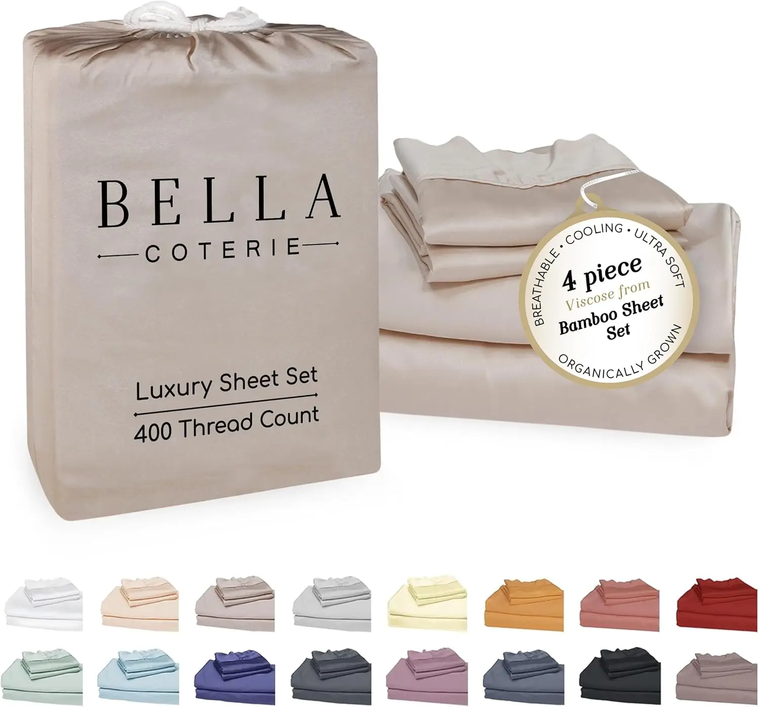 

Bella Coterie Luxury Bamboo Viscose 34” Split Top King Size Sheet Set | 1 Fitted Sheet for Sleep Number & Adjustable Be