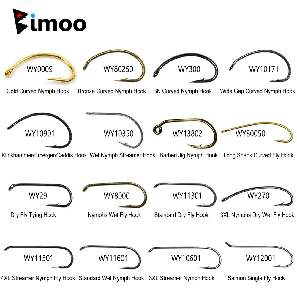 

Bimoo 500pcs High Carbon Steel Barbed Fly Tying Hook for Tying Dry Wet Caddis Fly Nymph Streamer Emerger Pupa Trout Fishing Lure