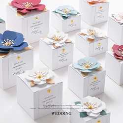 10pcs New White Wedding Candy Gift Box Creative Square Flower Engagement Empty Candy Packaging Box