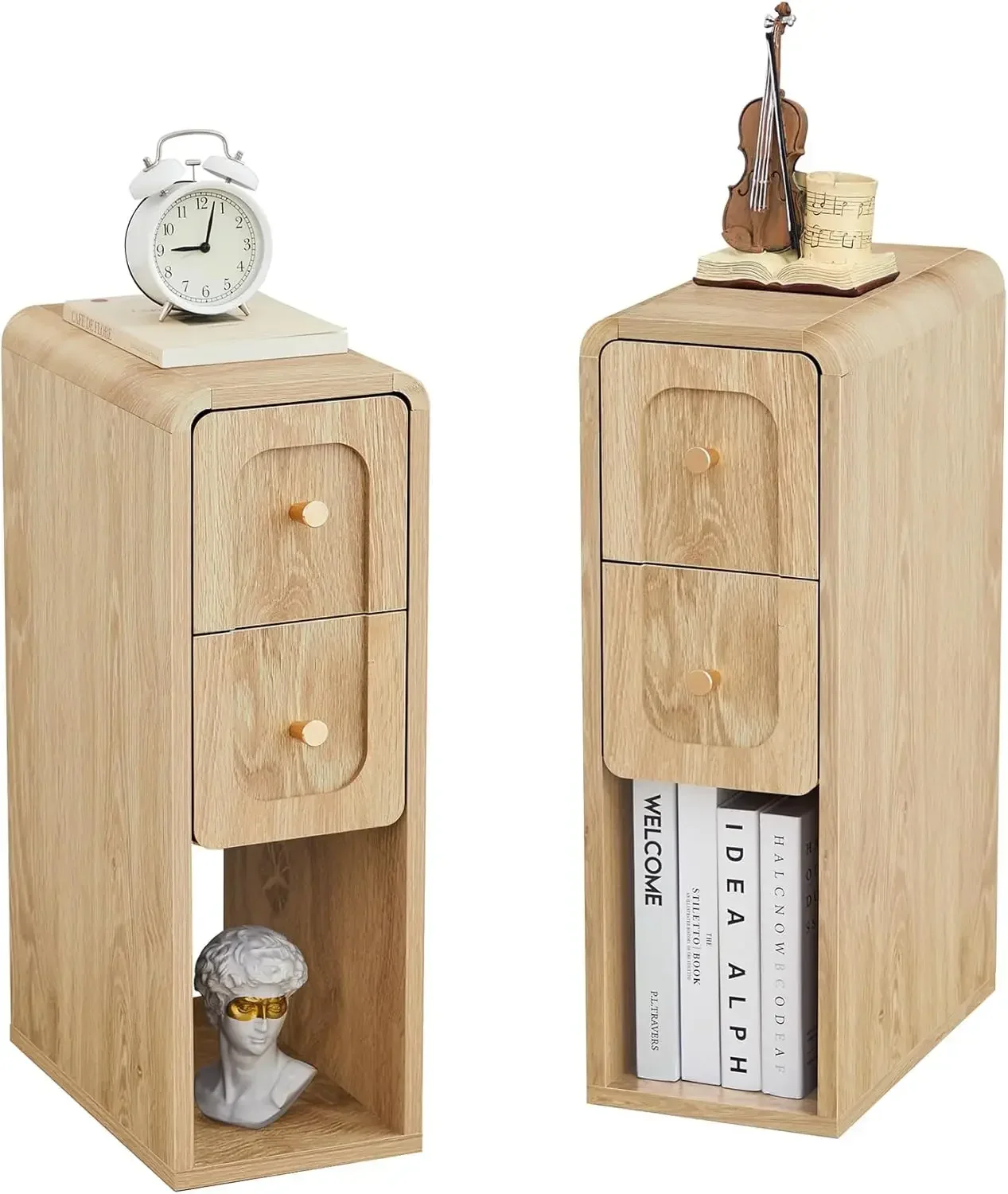 

Wooden Narrow Nightstands Set Of Two Vintage Skinny Bedside Tables For Small Spaces Bedroom Living Room End Tables