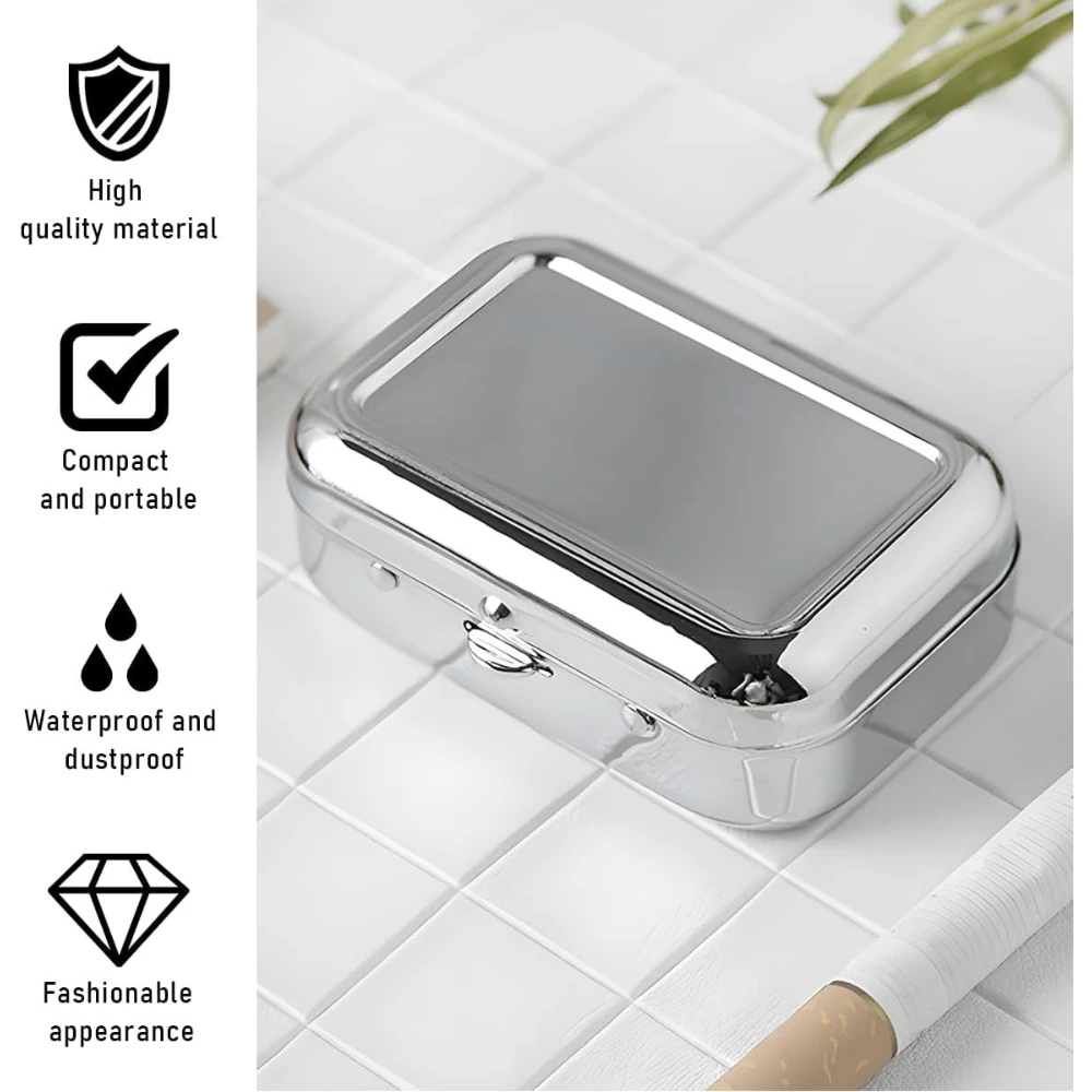 Mini Portable Ashtrays, Metal Pocket Dustproof Car Ash Tray with Lid, Compact Square Windproof Car Cigar Ashtrays view 4