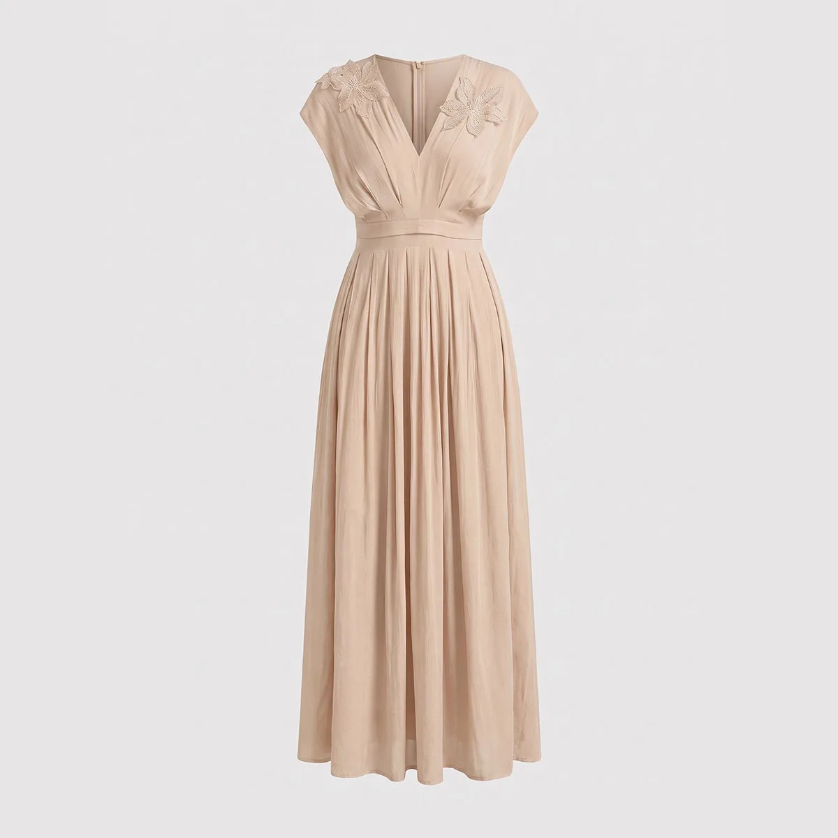 Elegant and sophisticated summer V-neck waist-accented 3D floral-decorated women's dress for graduation, festivals, holidays, el