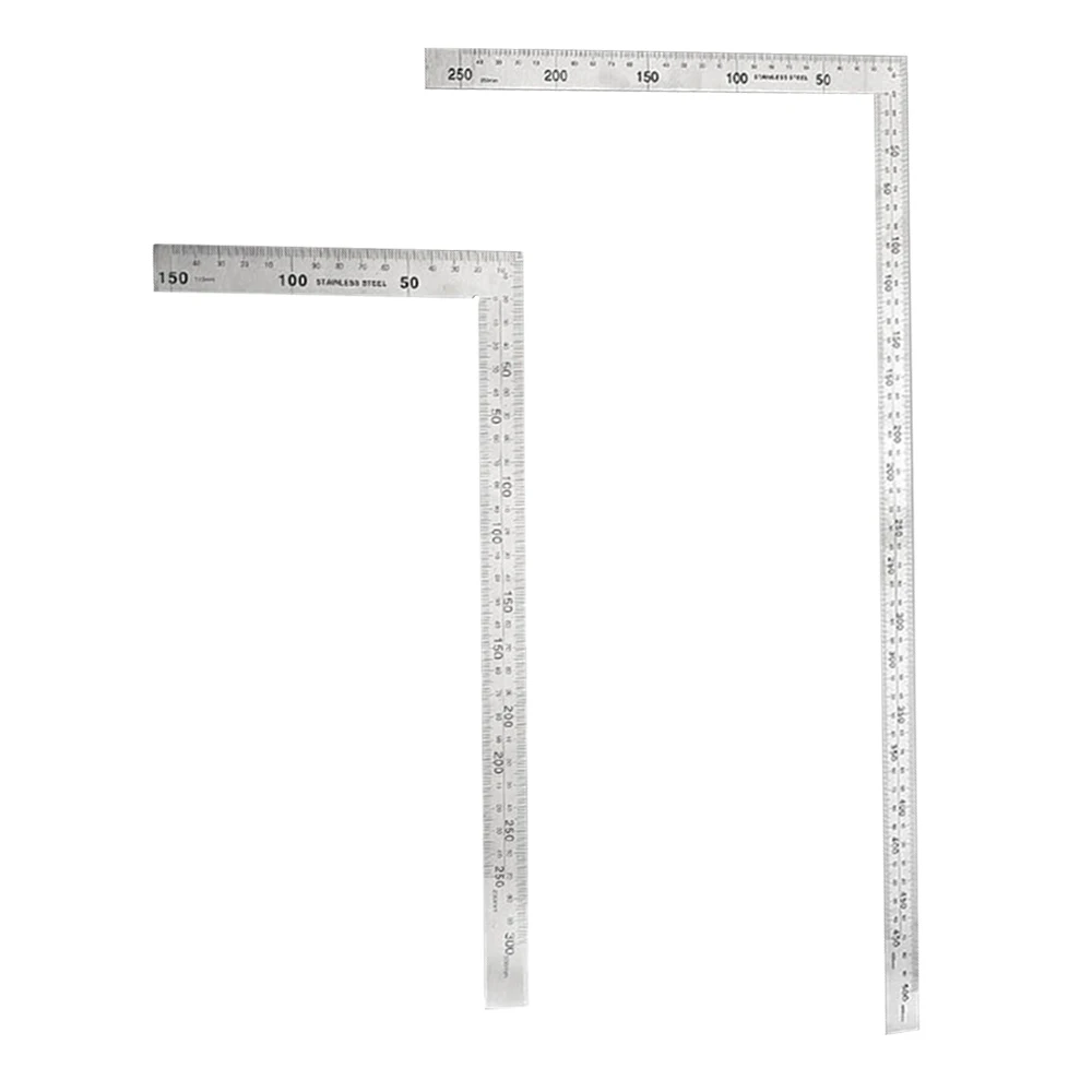 1 Piece 150 x 300mm / 250 x 500mm 90 Degree Stainless Steel Right Angle Ruler for Woodworking / Office