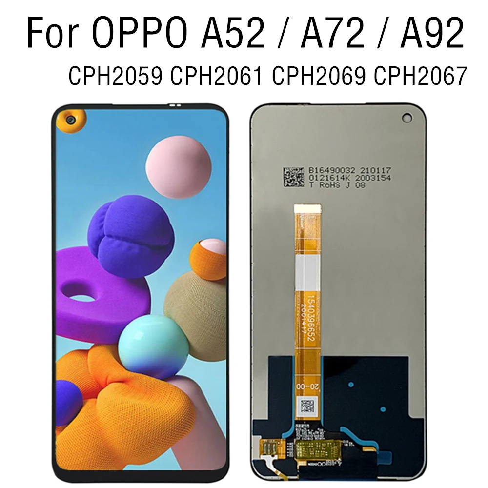 

ЖК-дисплей 6,5 дюйма для Oppo A92 A72 4G A52, сенсорный дигитайзер в сборе для OPPO CPH2059 CPH2061 CPH2069 CPH2067, ЖК-дисплей