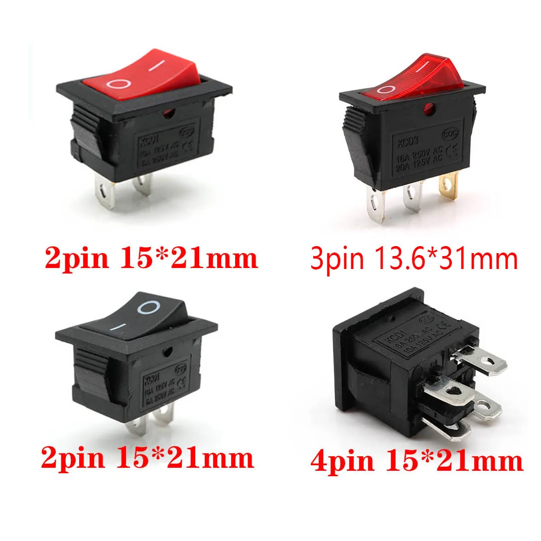 100pcs KCD1- AC 6A 250V 2 /3/4Pin ON/OFF I/O SPST Snap in Mini Black Button Boat Rocker Switch