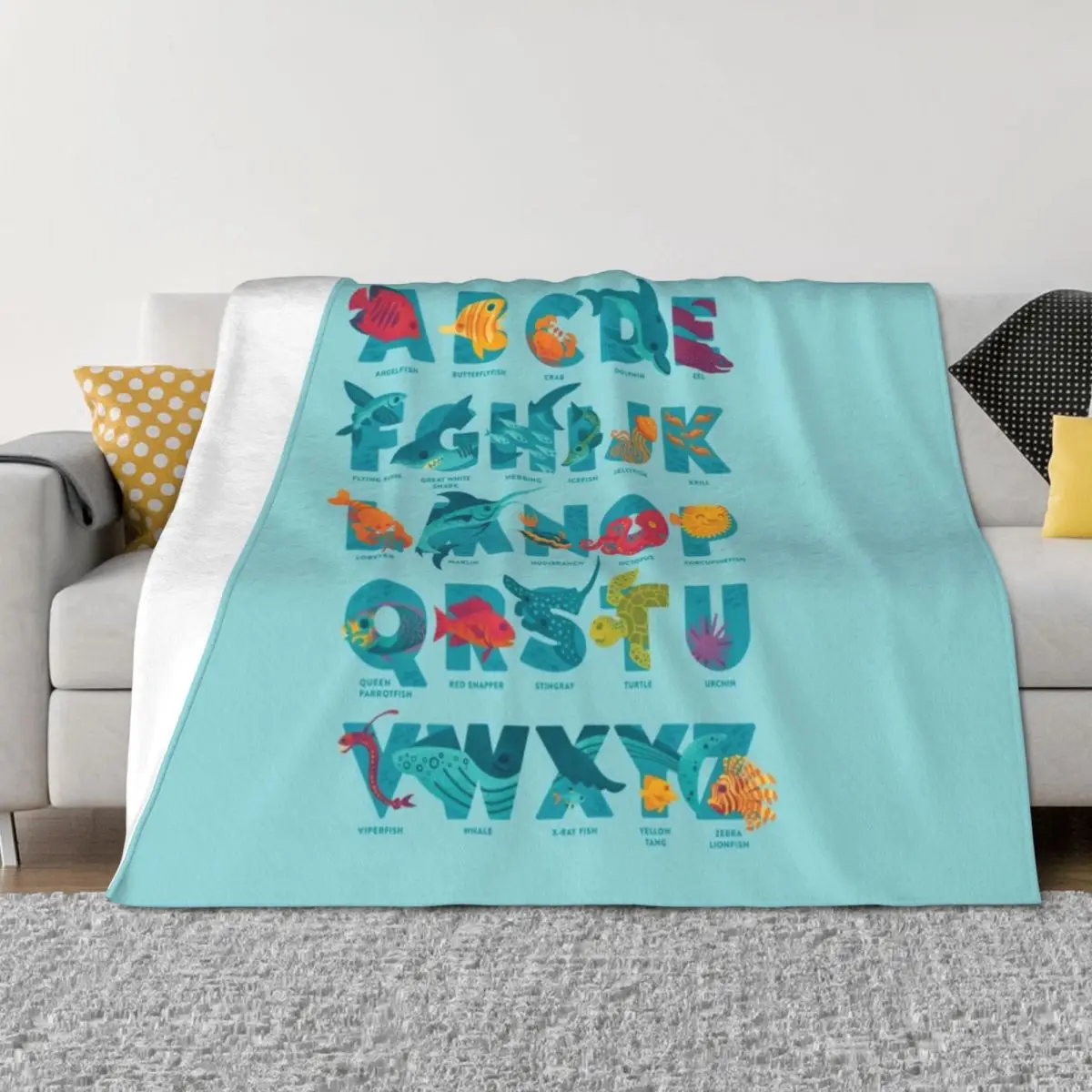 

Aqualphabet : Cyan (labelled) Throw Blanket wednesday Large Designers cosplay anime Blankets