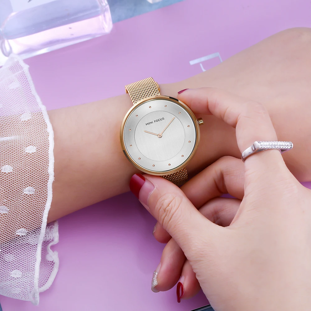 MINI FOCUS MF0179L Luxury Ladies Watch Simple Dial Design Mesh Stainless Steel Band Waterproof Women Quartz Watches