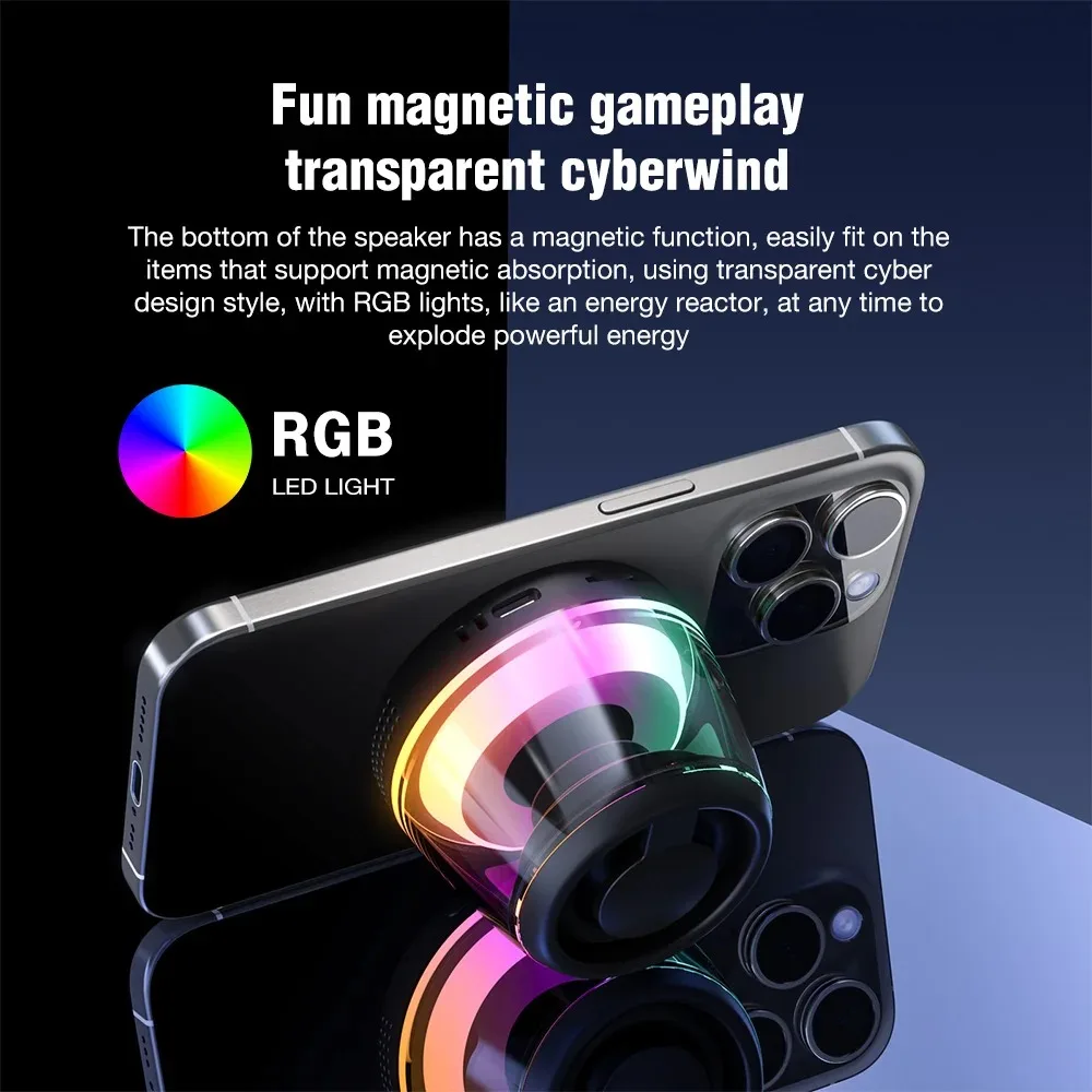 Magnetic Wireless Phone Stand Gaming Speaker – MagSafe & Android Compatible, IPX5 Waterproof, RGB Lighting, Metal Surface Mount