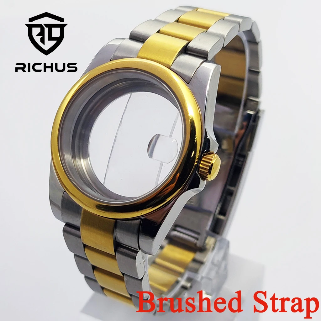 

Корпус для часов RICHUS 36/39 мм, серебристо-золотой, водонепроницаемый до 100 м, с матовым ремешком, подходит для механизмов NH34, NH35, NH36, ETA2824, PT5000, аксессуары для часов.