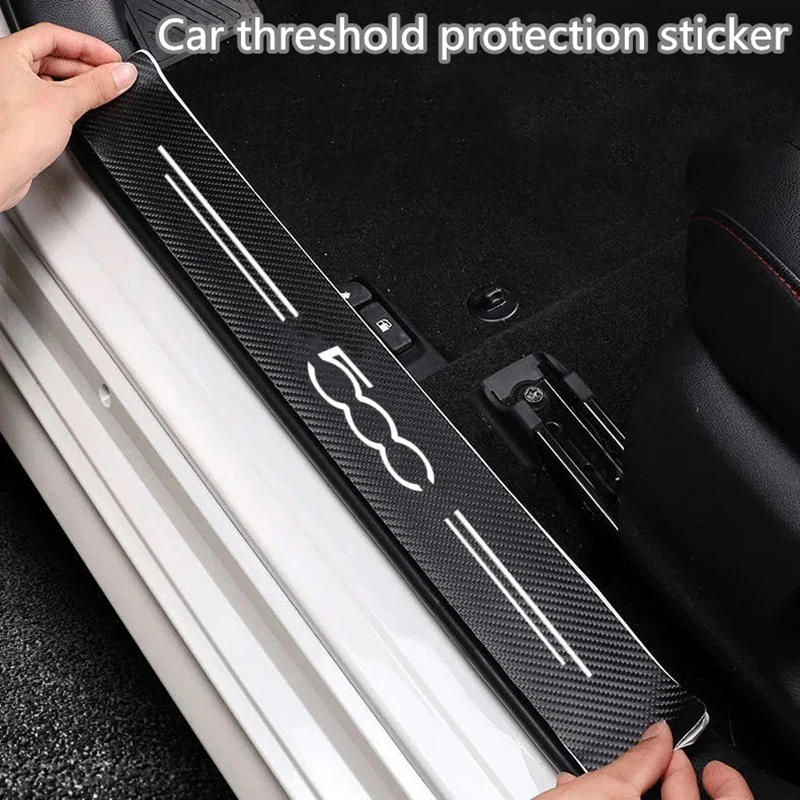 

60X7CM Carbon Fiber Car Door Threshold Protective Sticker For Fiat 500 Punto For Abarth Stilo Palio Bravo Doblo