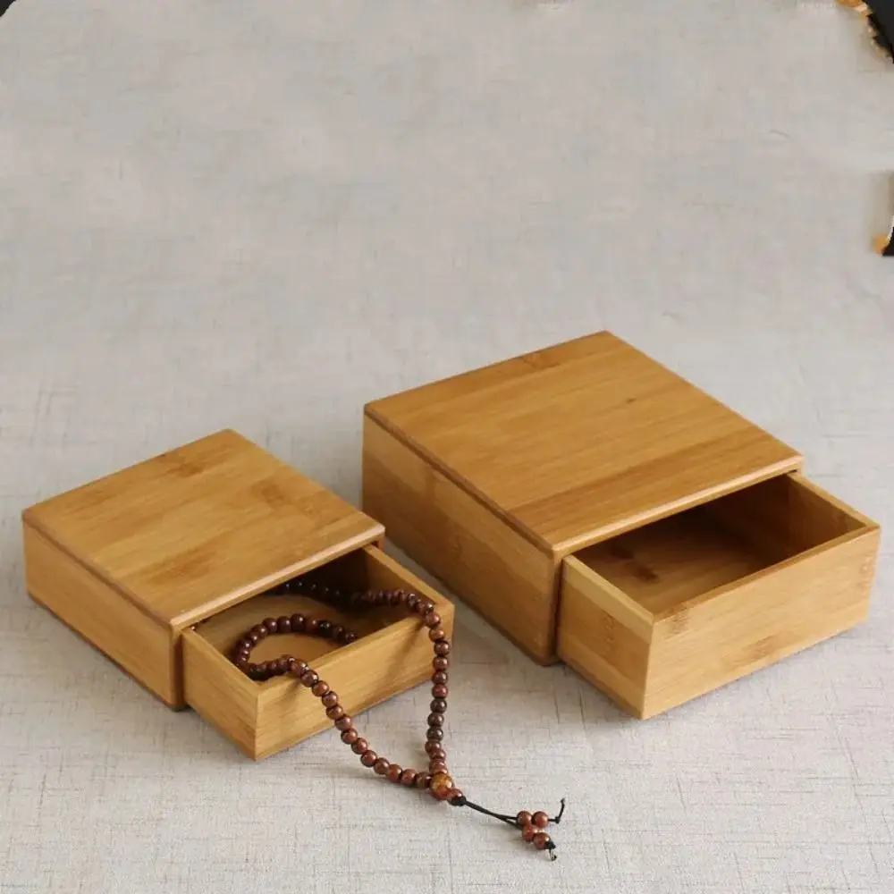 Natural Bamboo Wood Jewelry Box Velvet Soft Interior Rust-proof Jewelry Chest Organizer Single Slot Space Saving